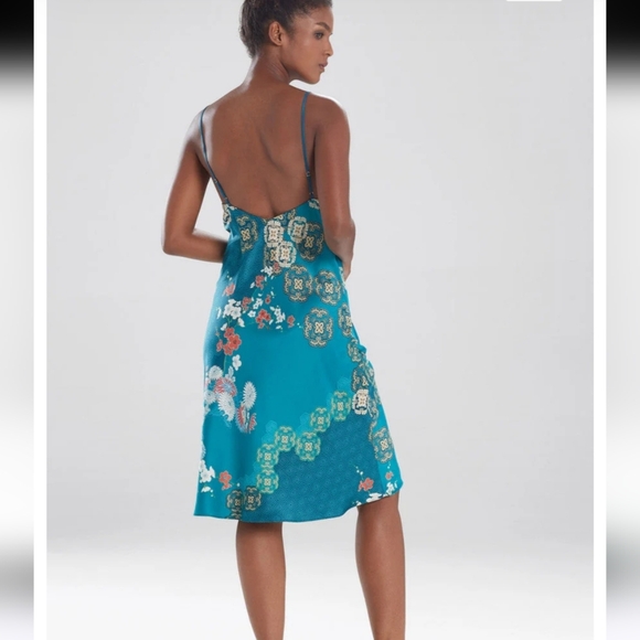 Natori Teal Floral Slip Dress - Picture 2 of 6